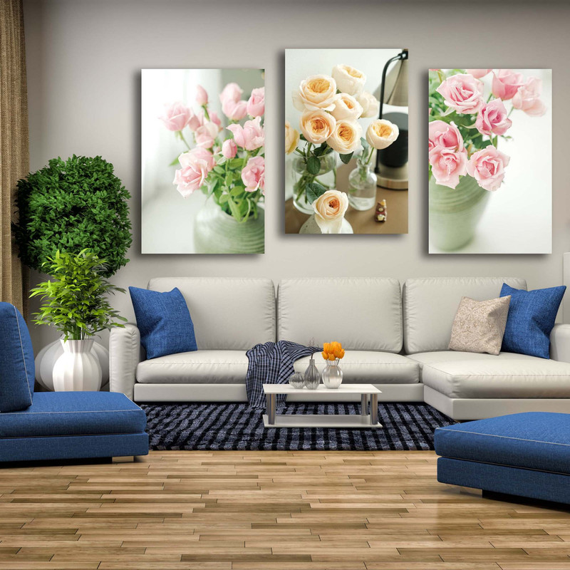 تابلو شاسی بکلیت طرح دکوراتیو گلدان گل مدل SH-1506 مجموعه 3 عددی