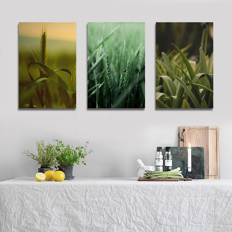 تابلو شاسی بکلیت طرح دکوری مدرن طبیعت برگ و گندمزار مدل SH-1457 مجموعه 3 عددی