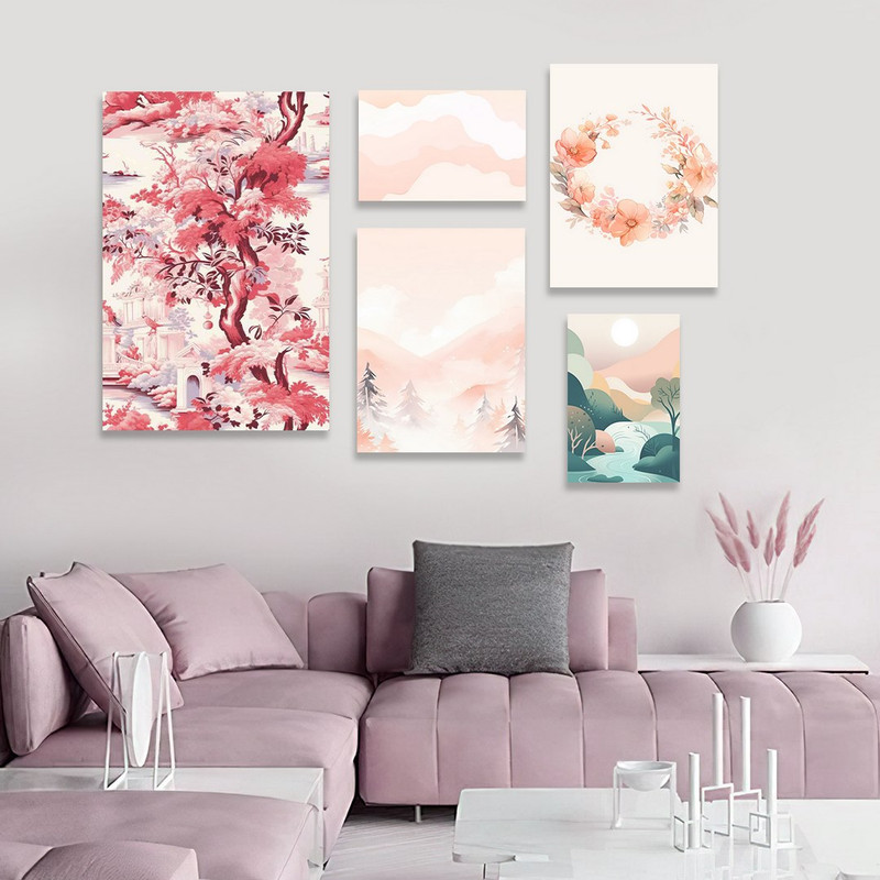 تابلو شاسی بکلیت طرح نقاشی آبرنگی مدل SH-1162  مجموعه 5 عددی