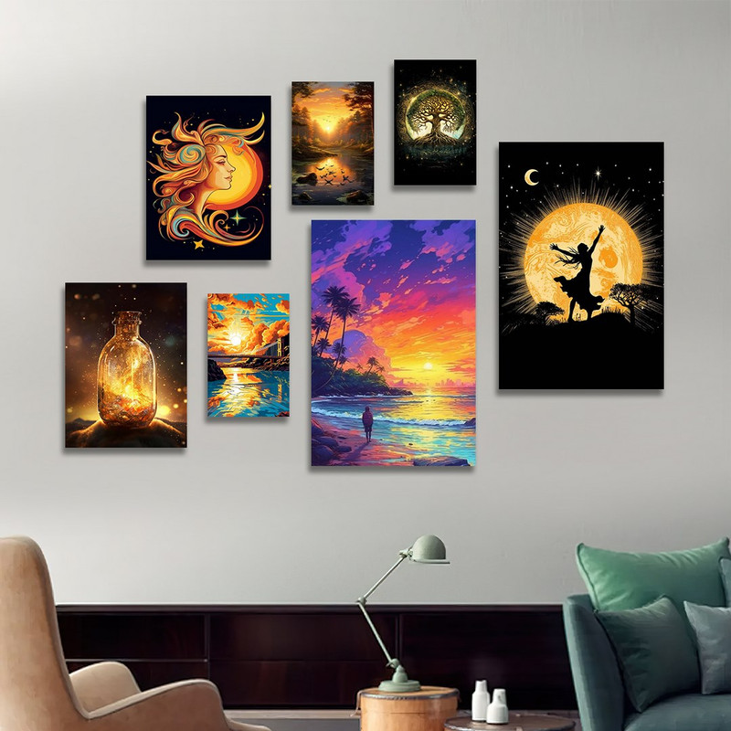 تابلو شاسی بکلیت طرح خورشید و غروب مدل SH-1164  مجموعه 7 عددی