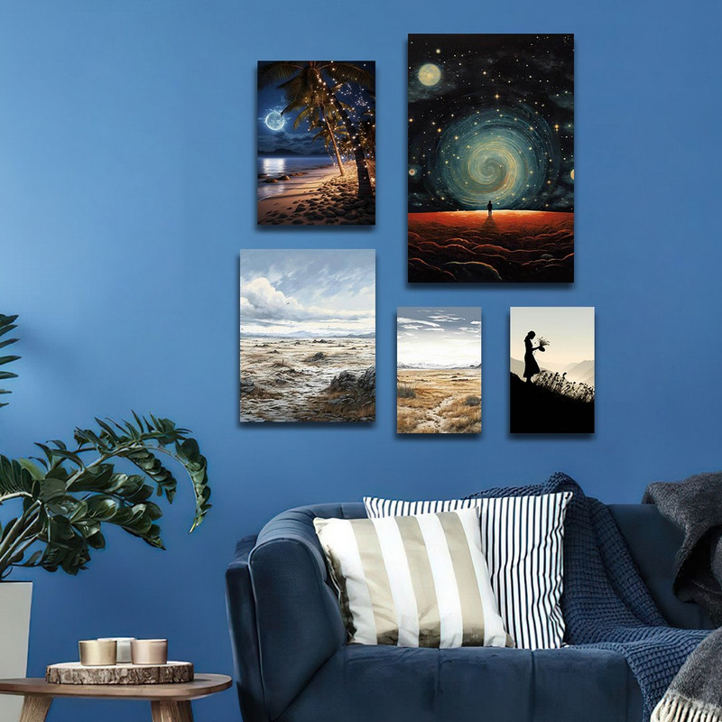 تابلو شاسی بکلیت طرح طبیعت و آسمان شب مدل SH-1132  مجموعه 5 عددی