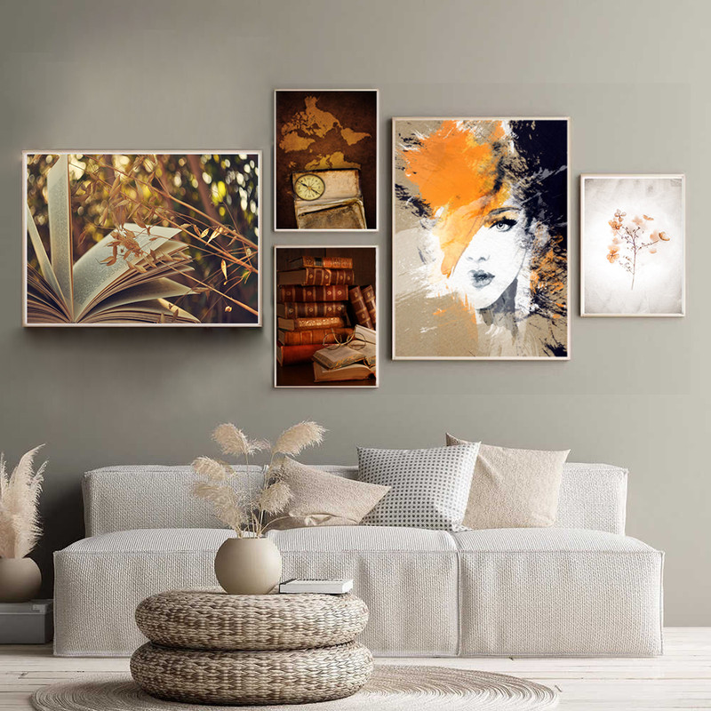 تابلو بکلیت طرح کتاب و نقشه جهان مدل دکوراتیو W-291 بسته 5 عددی