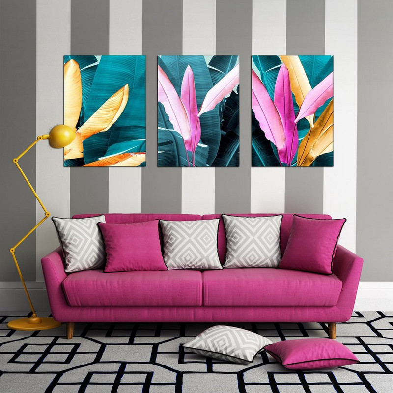 تابلو شاسی بکلیت طرح دکوراتیو برگ رنگی مدل SH-576 مجموعه 3 عددی