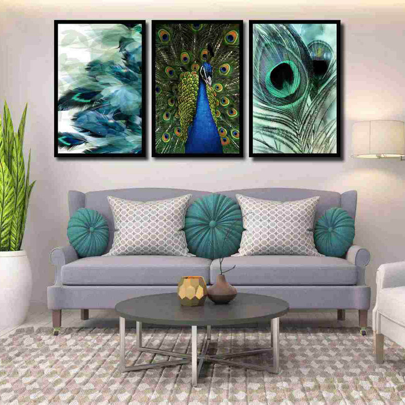 تابلو بکلیت طرح پر و طاووس مدل دکوراتیو B-238 مجموعه 3 عددی