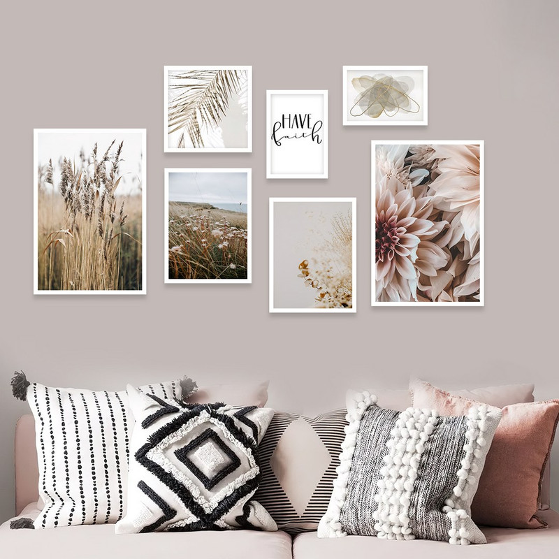 تابلو بکلیت مدل طرح گندم زار و گل صورتی W-1039  مجموعه 7 عددی