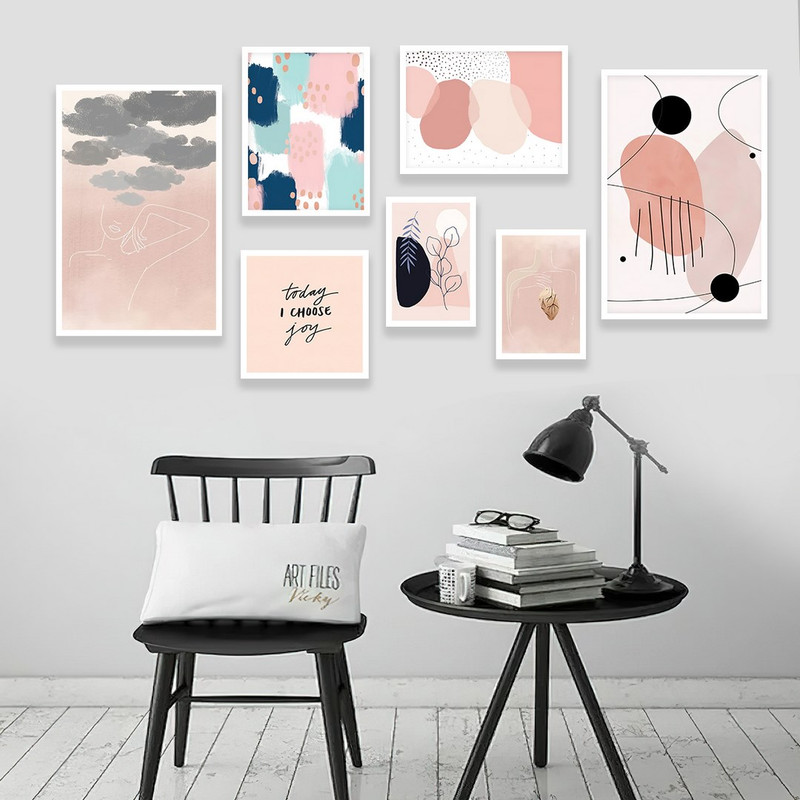 تابلو بکلیت مدل طرح دکوراتیو مینیمال دخترانه W-974  مجموعه 7 عددی