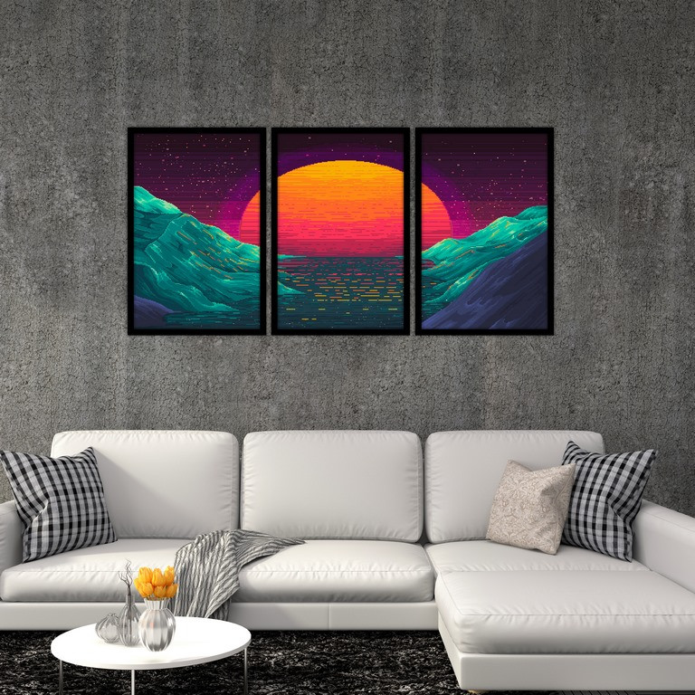 تابلو بکلیت طرح نقاشی غروب آفتاب مدل B-S4820 مجموعه 3 عددی