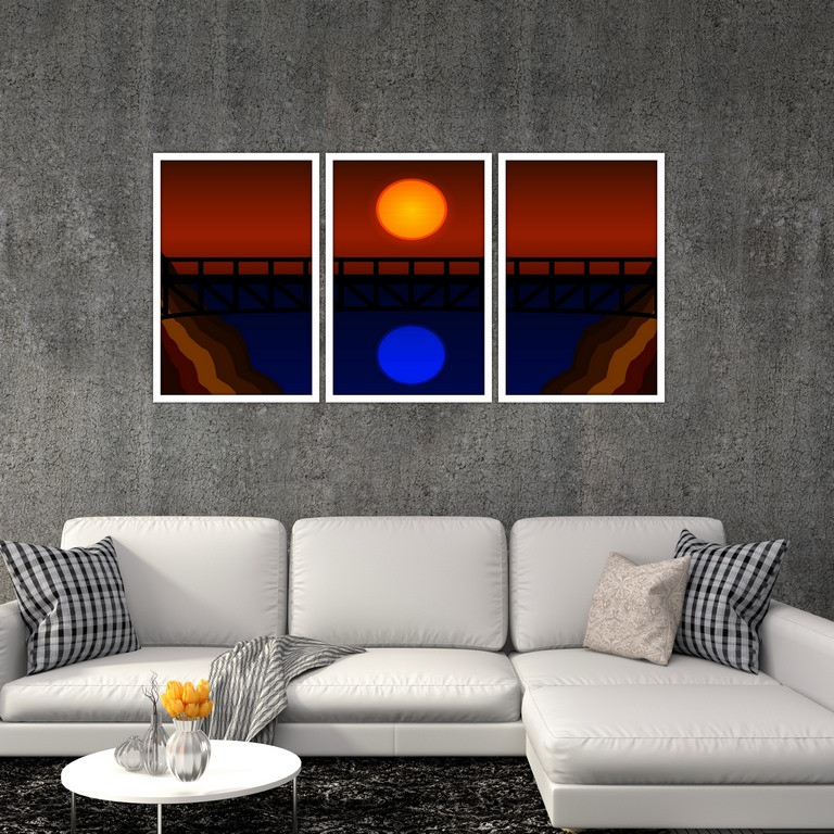 تابلو بکلیت طرح نقاشی آفتاب مهتاب مدل W-S4818 مجموعه 3 عددی