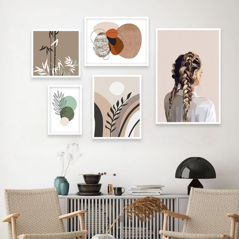 تابلو بکلیت مدل طرح نقاشی مینیمال دخترانه W-952  مجموعه 5 عددی