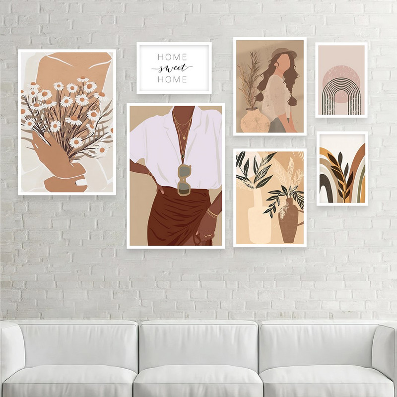 تابلو بکلیت مدل طرح نقاشی مینیمال استایل و گل W-940  مجموعه 7 عددی