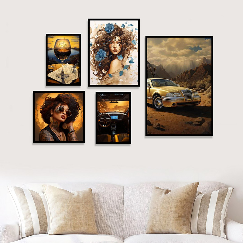 تابلو بکلیت مدل طرح ماشین و استایل دخترانه B-1139 مجموعه 5 عددی