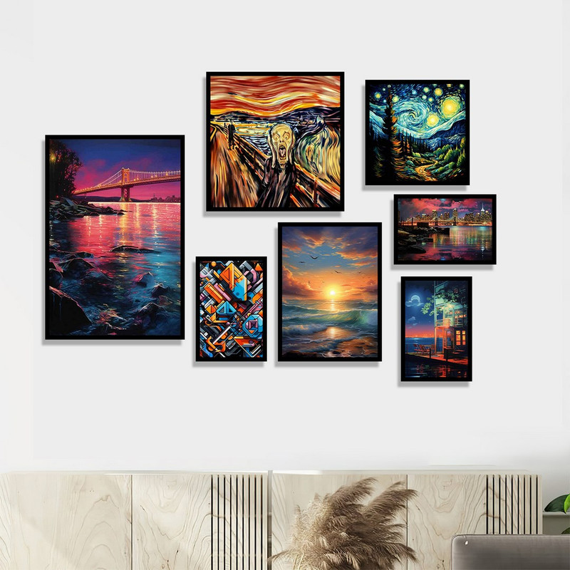 تابلو بکلیت مدل طرح نقاشی منظره شهری B-1136 مجموعه 7 عددی