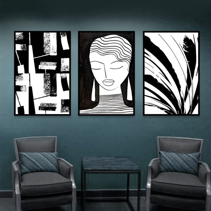 تابلو بکلیت مدل طرح نقاشی مینیمال دخترانه B-1112 مجموعه 3 عددی