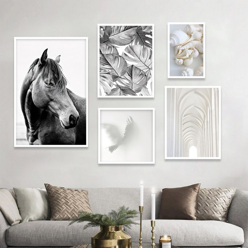 تابلو بکلیت مدل طرح دکوراتیو اداری سیاه و سفید W-1107 مجموعه 5 عددی