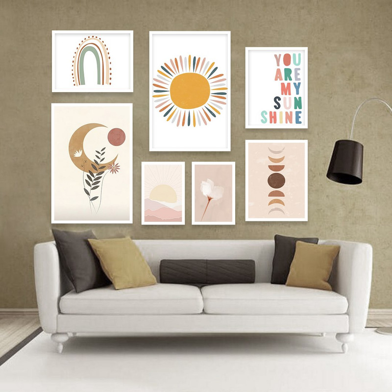 تابلو بکلیت مدل طرح مینیمال خورشید و ماه W-1098 مجموعه 7 عددی