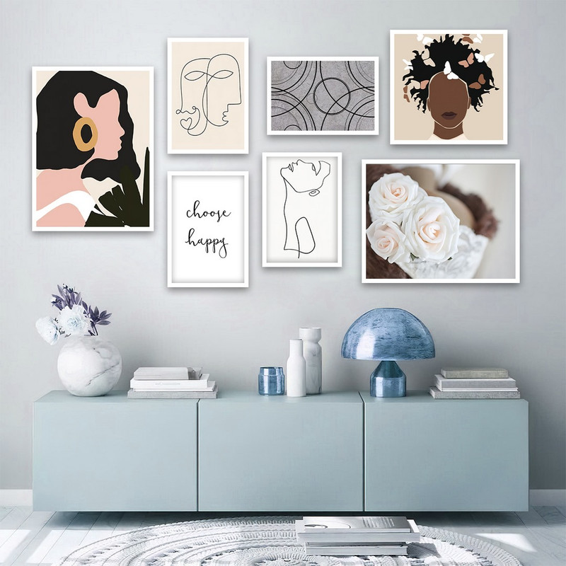 تابلو بکلیت طرح دکوراتیو نقاشی مینیمال و لاین آرت مدل W-868 مجموعه 7 عددی