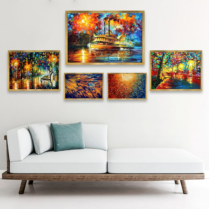 تابلو بکلیت طرح نقاشی رنگ روغن طبیعت مدل T-843 مجموعه 5 عددی