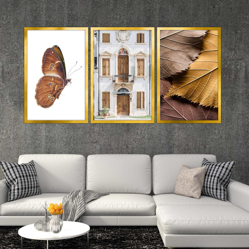 تابلو بکلیت طرح برگ پاییزی و پروانه مدل T-1557 مجموعه 3 عددی