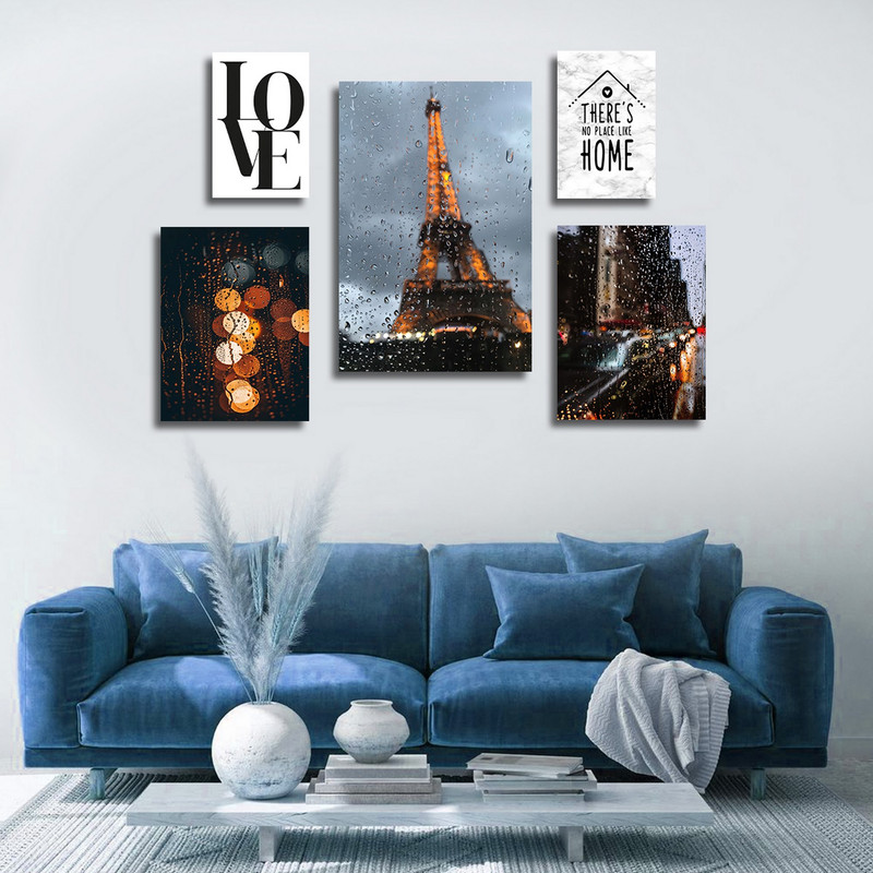 تابلو شاسی بکلیت طرح منظره شهر و برج ایفل مدل SH-1631 مجموعه 5 عددی