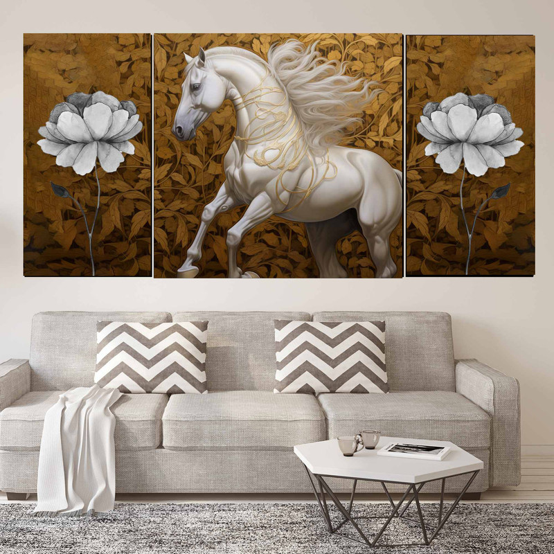 تابلو شاسی بکلیت طرح مدرن گل و اسب مدل SH-1532 مجموعه 3 عددی