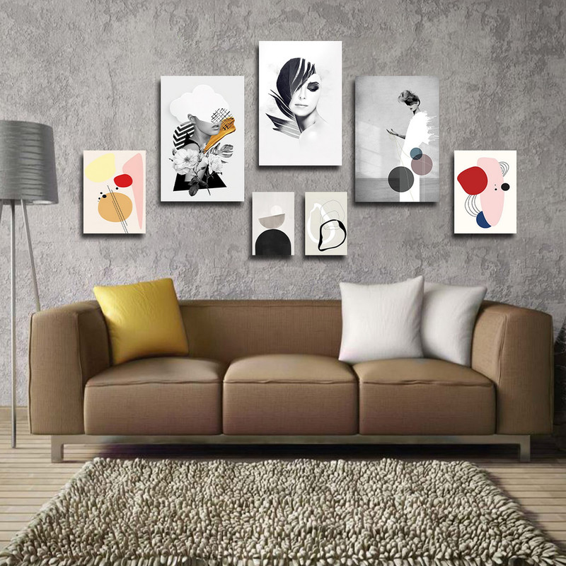 تابلو شاسی بکلیت طرح نقاشی مدرن ترکیبی مدل SH-1816 مجموعه 7 عددی