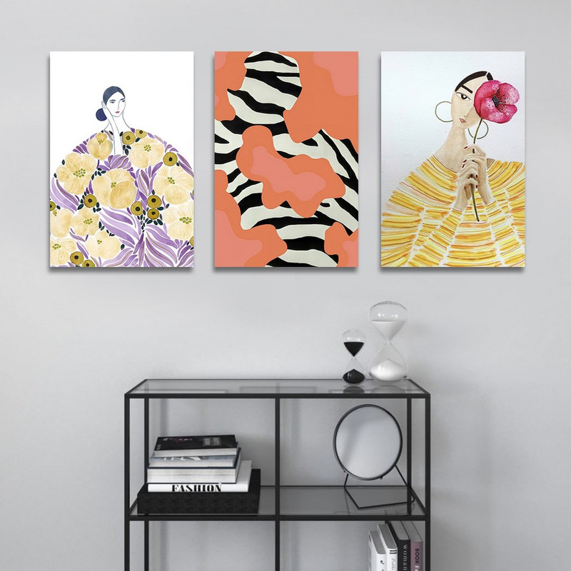 تابلو شاسی بکلیت طرح نقاشی دکوراتیو مدرن سبک کوبیسم مدل SH-1434 مجموعه 3 عددی