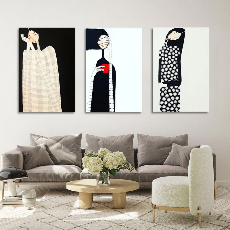 تابلو شاسی بکلیت طرح نقاشی دکوراتیو مدرن سبک کوبیسم مدل SH-1431 مجموعه 3 عددی