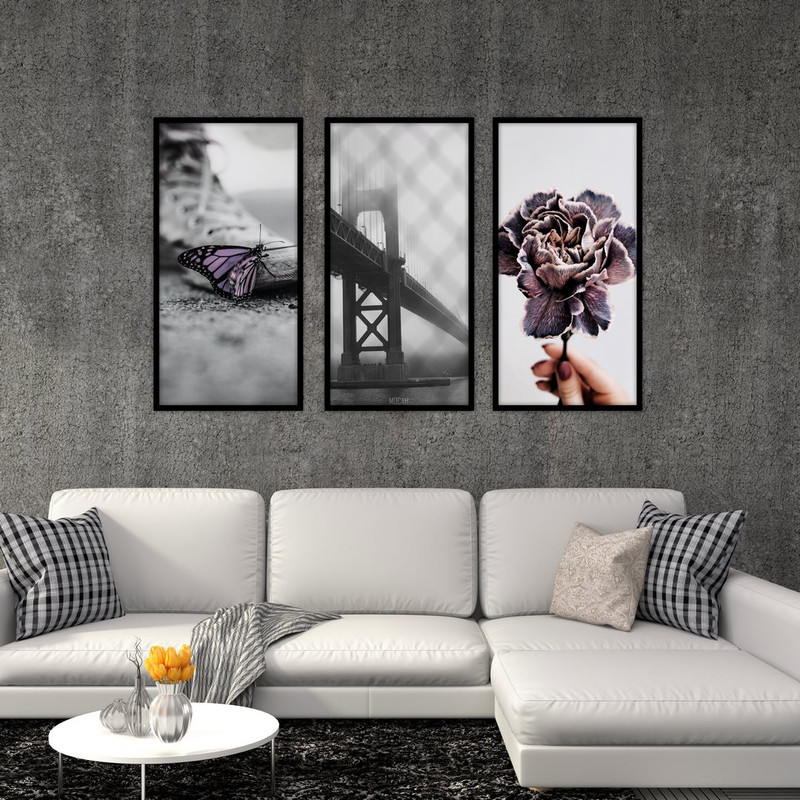 تابلو بکلیت طرح دکوراتیو گل و پروانه مدل B-522 مجموعه 3 عددی