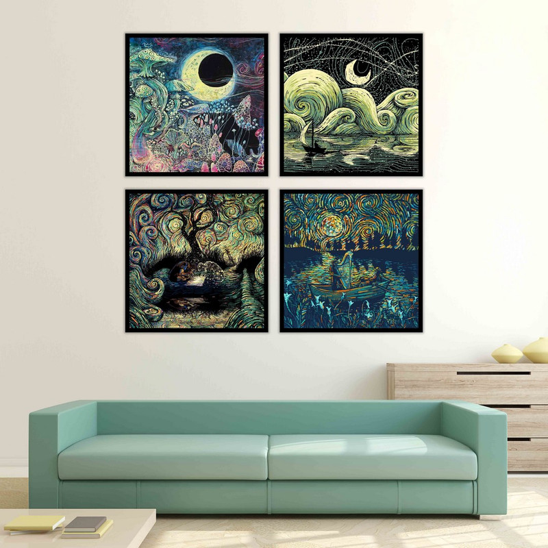 تابلو بکلیت طرح نقاشی فانتزی و مدرن مدل B-461 مجموعه 4 عددی