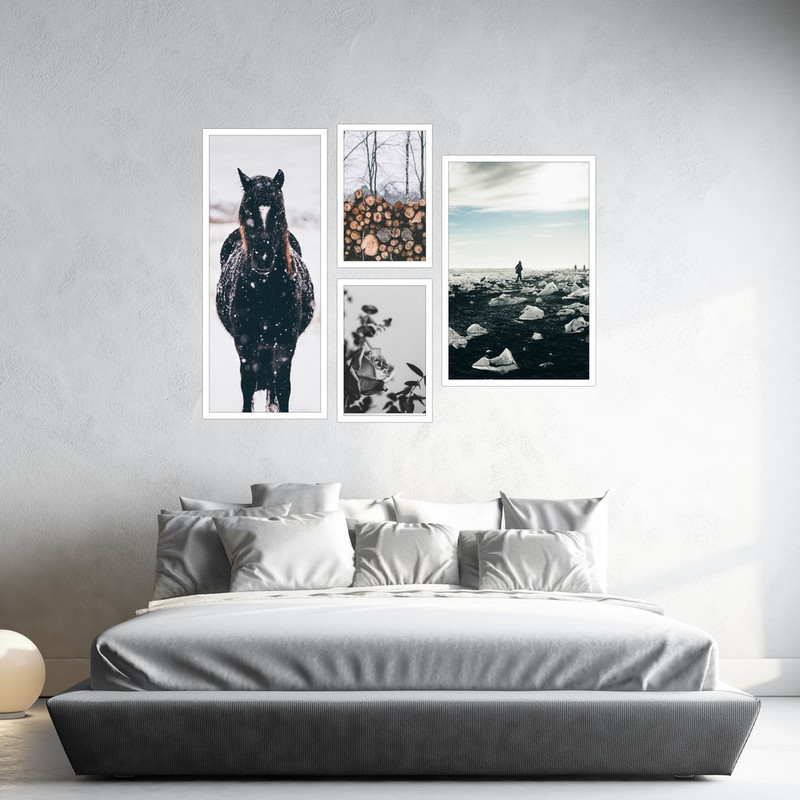 تابلو بکلیت طرح زمستانی و اسب و دریا مدل W-453 مجموعه 4 عددی