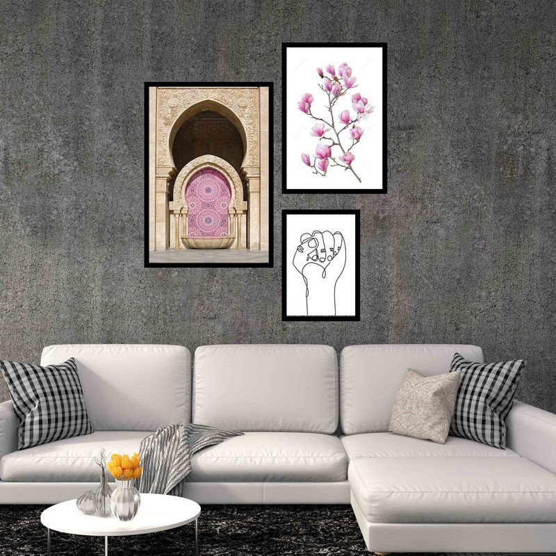 تابلو بکلیت طرح منظره قدیمی و گل مدل B-439 مجموعه 3 عددی