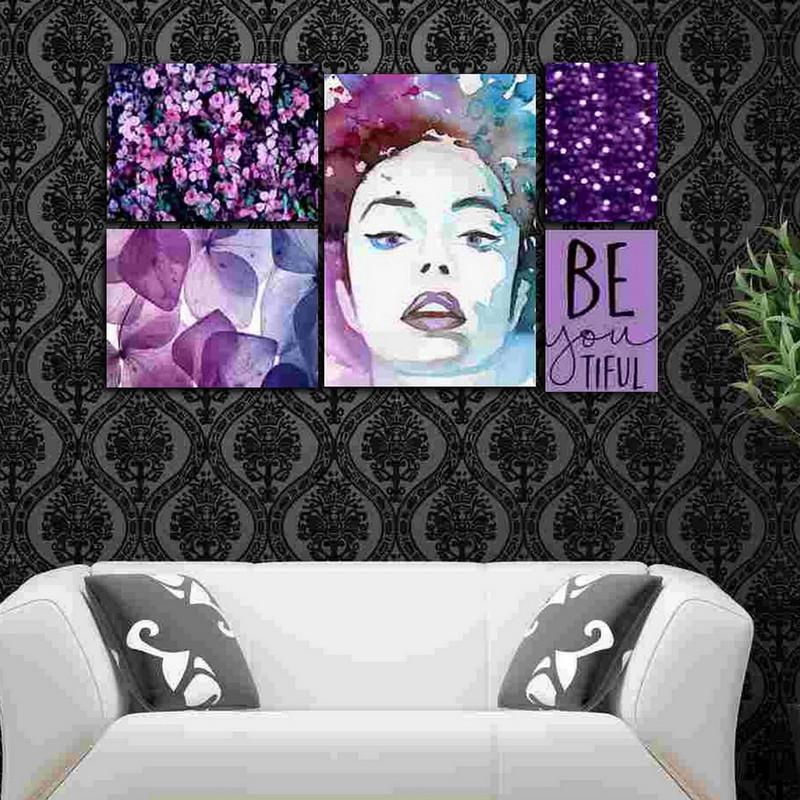 تابلو شاسی بکلیت طرح نقاشی چهره و گل مدل SH-164 مجموعه 5 عددی