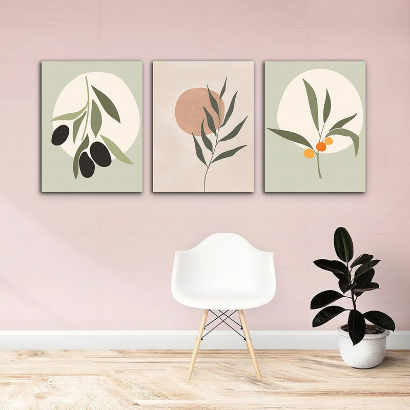 تابلو شاسی بکلیت طرح مینیمال برگ زیتون مدل SH-642 مجموعه 3 عددی