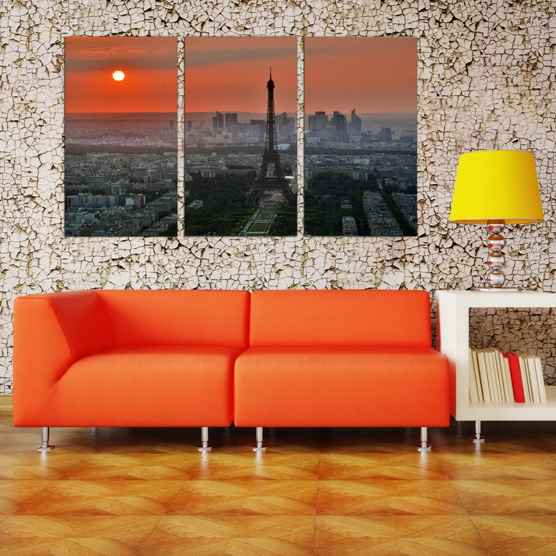 تابلو شاسی بکلیت طرح غروب شهر پاریس و برج ایفل مدل SH-609 مجموعه 3 عددی