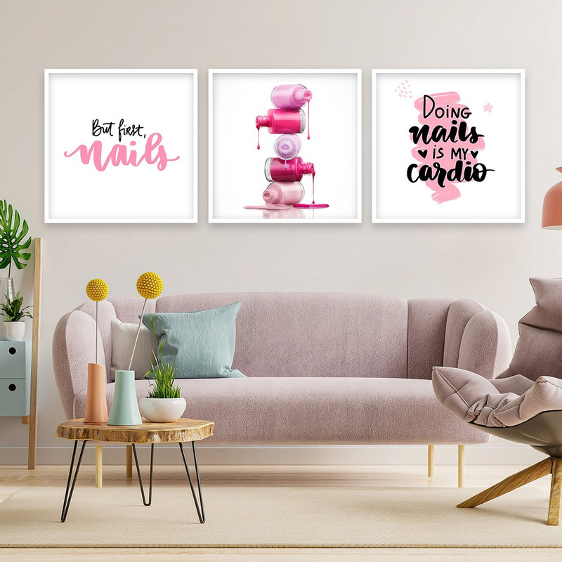 تابلو بکلیت طرح آرایشی کاشت ناخن و لاک مدل W-921 مجموعه 3 عددی