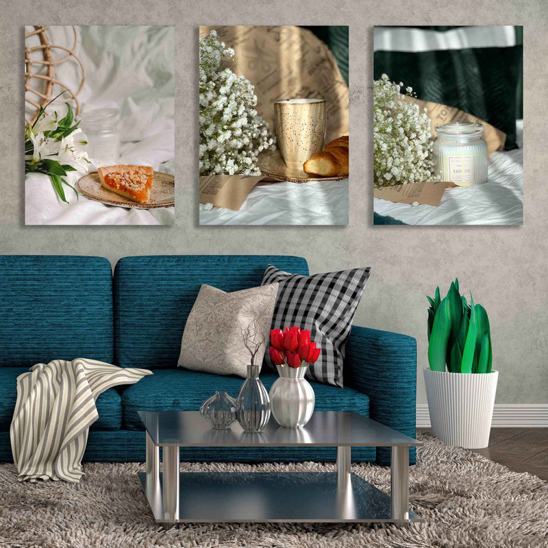 تابلو شاسی بکلیت طرح دکوری صبحانه و شیر قهوه مدل SH-1513 مجموعه 3 عددی