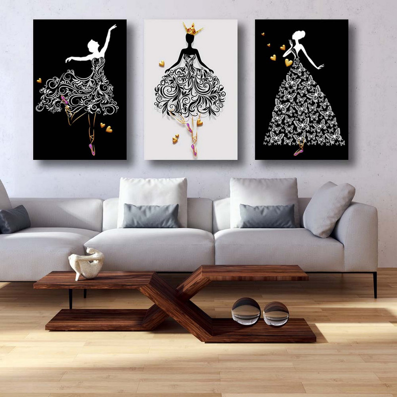 تابلو شاسی بکلیت طرح نقاشی دکوری مدرن فشن استایل مدل SH-1517 مجموعه 3 عددی