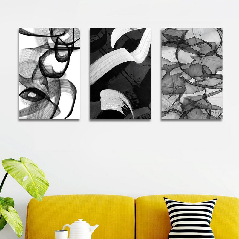تابلو شاسی بکلیت طرح نقاشی دکوری مدرن سبک آبستره  مدل SH-1476 مجموعه 3 عددی