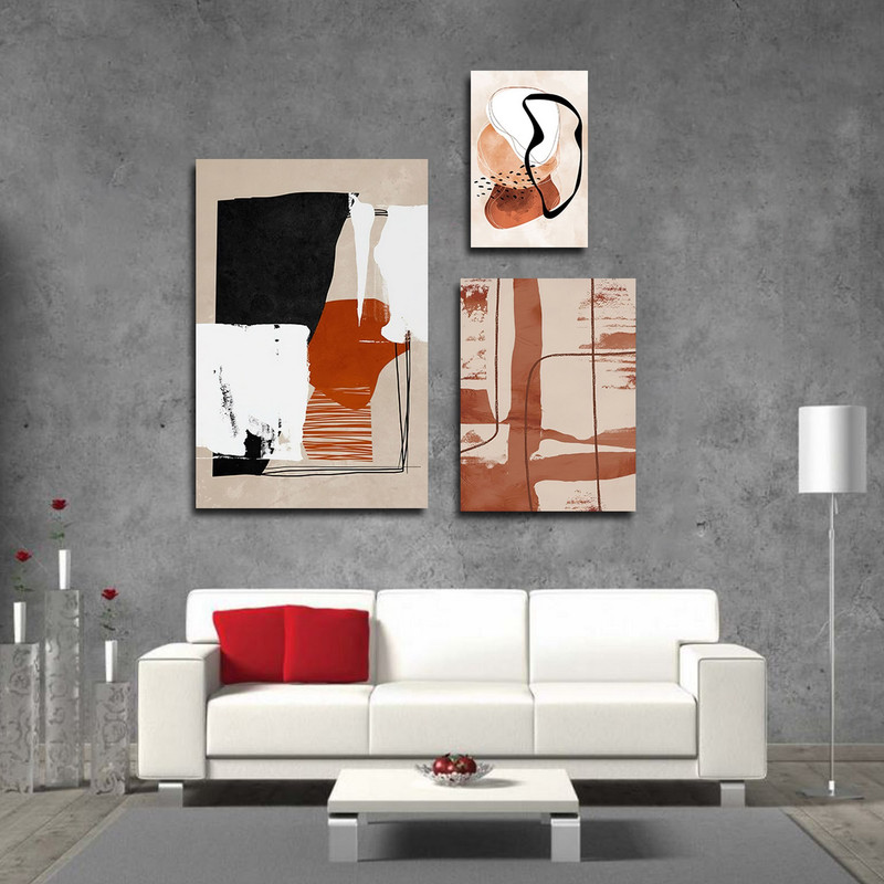 تابلو شاسی بکلیت طرح نقاشی مدرن سبک آبستره مدل SH-1794 مجموعه 3 عددی