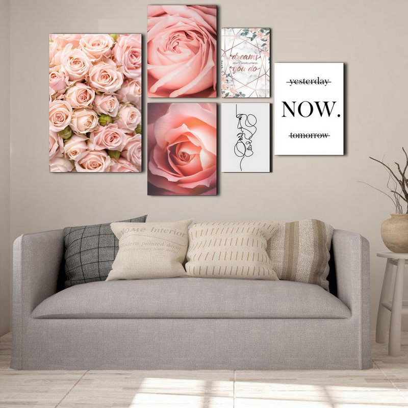 تابلو شاسی بکلیت طرح دکوراتیو گل صورتی مدل SH-241 مجموعه 6 عددی