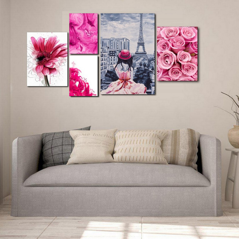 تابلو شاسی بکلیت طرح برج ایفل و گل صورتی مدل SH-229 مجموعه 5 عددی