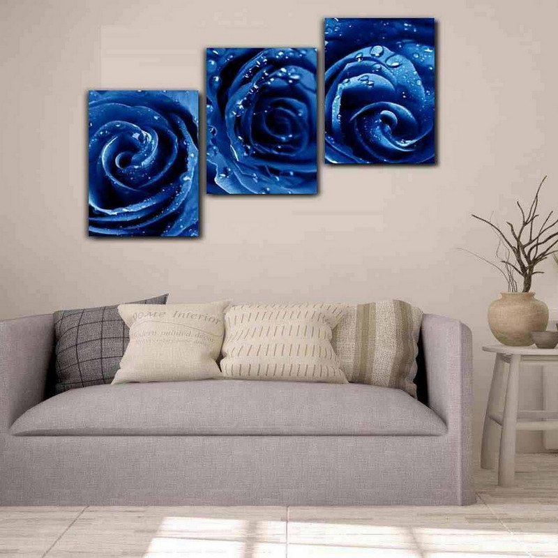 تابلو شاسی بکلیت طرح دکوراتیو گل رز آبی مدل SH-191 مجموعه 3 عددی