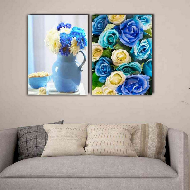 تابلو شاسی بکلیت طرح گلدان و گل رز آبی مدل SH-157 مجموعه 2 عددی