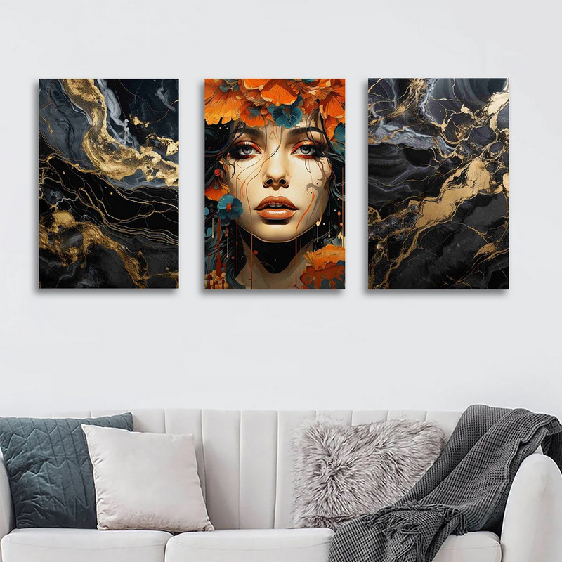 تابلو شاسی بکلیت طرح نقاشی رزین مدل SH-1230 مجموعه 3 عددی 