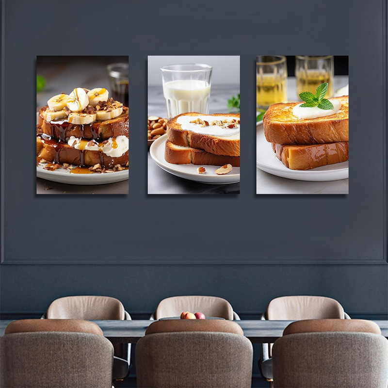 تابلو شاسی بکلیت طرح نان تست و صبحانه مدل SH-1355 مجموعه 3 عددی 