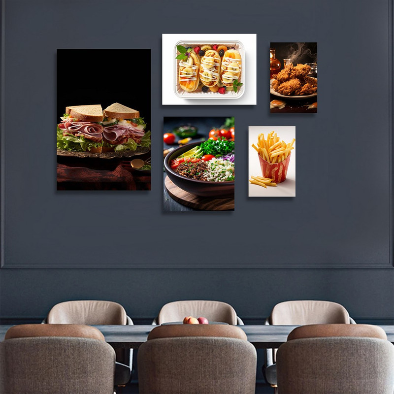 تابلو شاسی بکلیت طرح فست فود و مرغ سوخاری مدل SH-1356 مجموعه 5 عددی