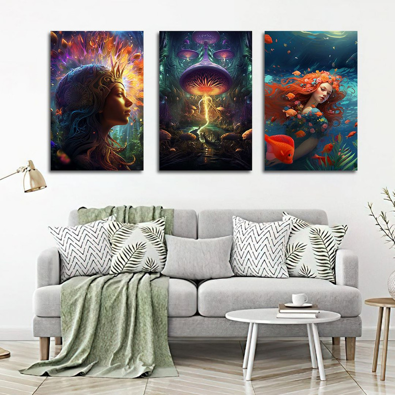 تابلو شاسی بکلیت طرح نقاشی مدرن فرشته دریایی مدل SH-1349 مجموعه 3 عددی