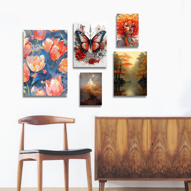 تابلو شاسی بکلیت طرح گل و طبیعت پاییزی مدل SH-1263 مجموعه 5 عددی