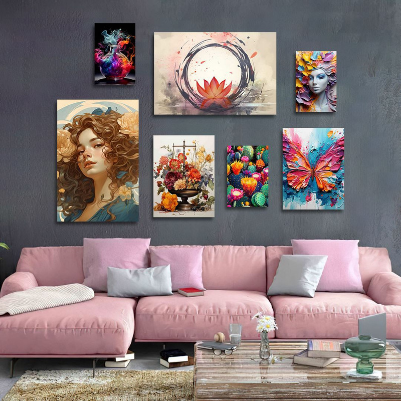 تابلو شاسی بکلیت طرح نقاشی گل رنگ روغن مدل SH-1254 مجموعه 7 عددی