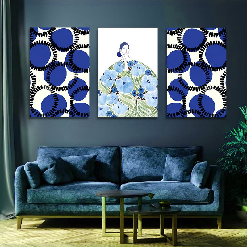 تابلو شاسی بکلیت طرح نقاشی دکوراتیو مدرن سبک کوبیسم مدل SH-1420 مجموعه 3 عددی